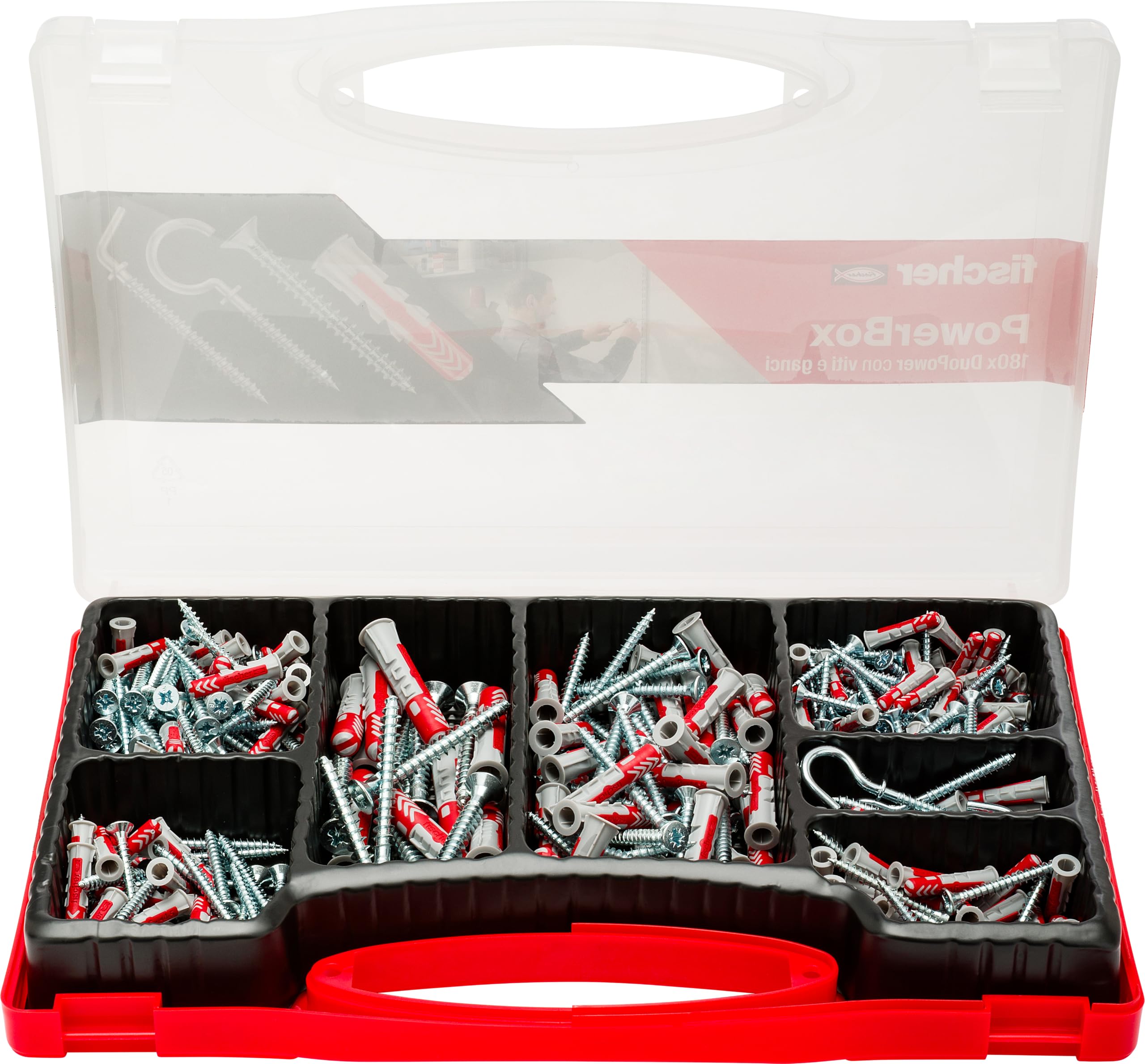 Fischer PowerBox 180 tasselli DuoPower viti e ganci 360 pz