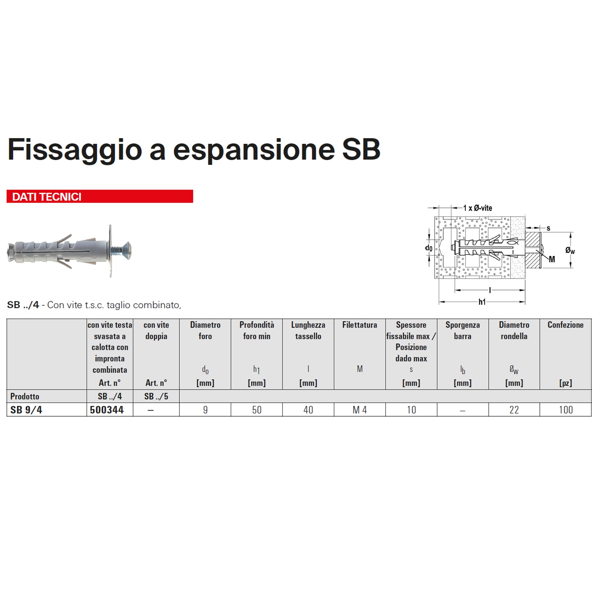 Fischer SB 9/4 Tasselli Barattolo 125 pz per Cemento