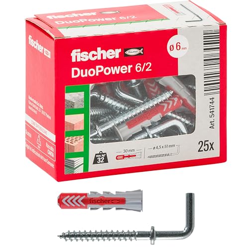 Fischer DuoPower 6x30 tasselli universali con gancio 25 pz per cartongesso