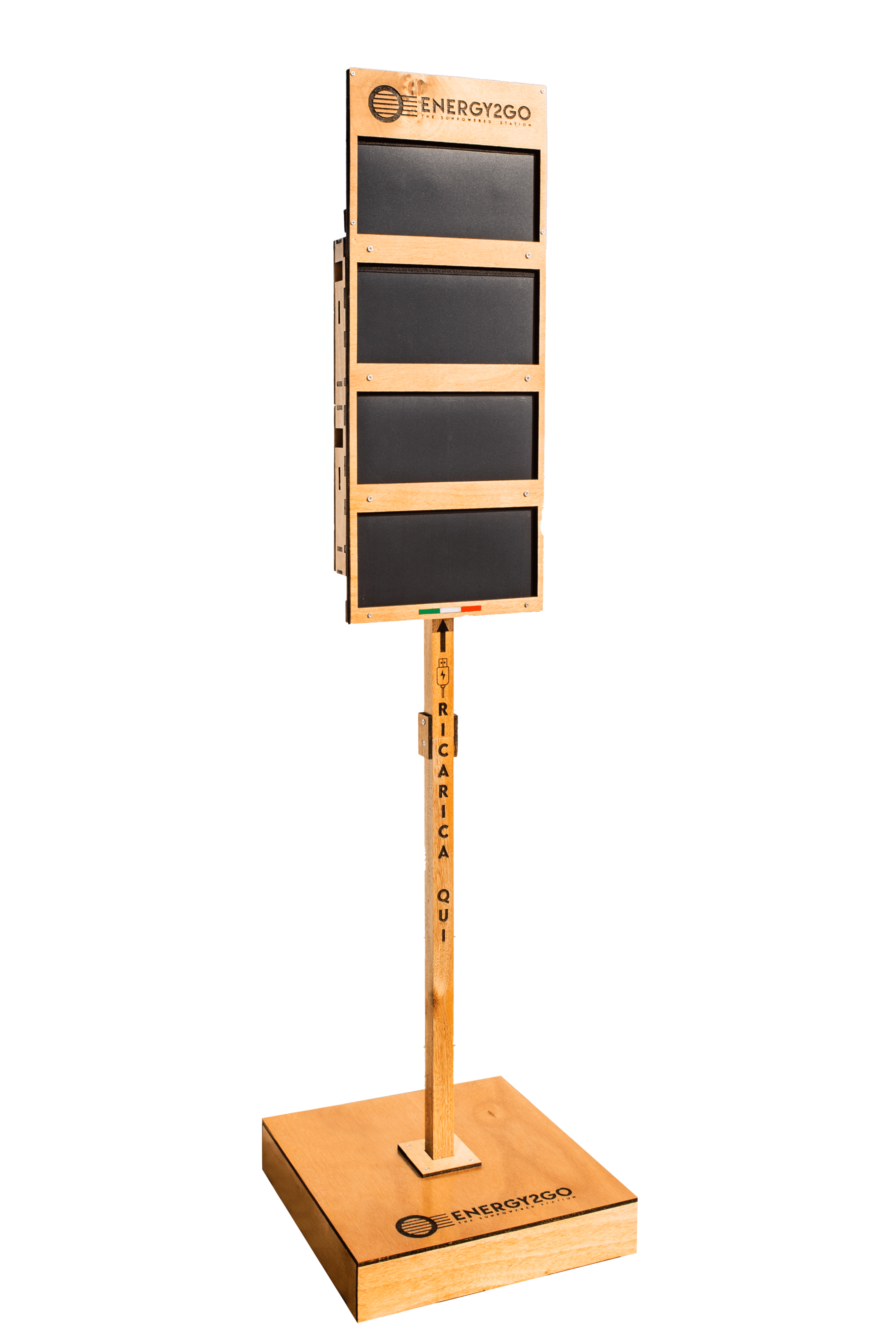 ENERGY2GO stazione ricarica solare smartphone legno 28W 161Wh