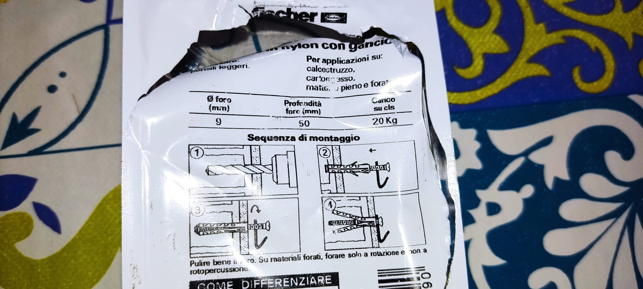 fischer SB 9 tasselli gancio piatto 6 pz muro