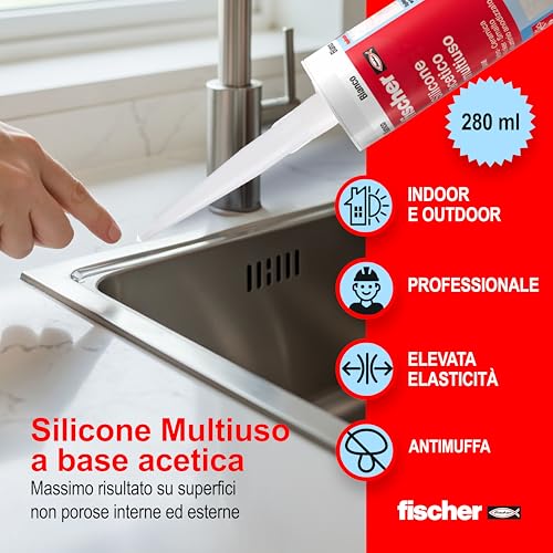 Fischer SAM Silicone Acetico Trasparente Antimuffa 3x280 ml