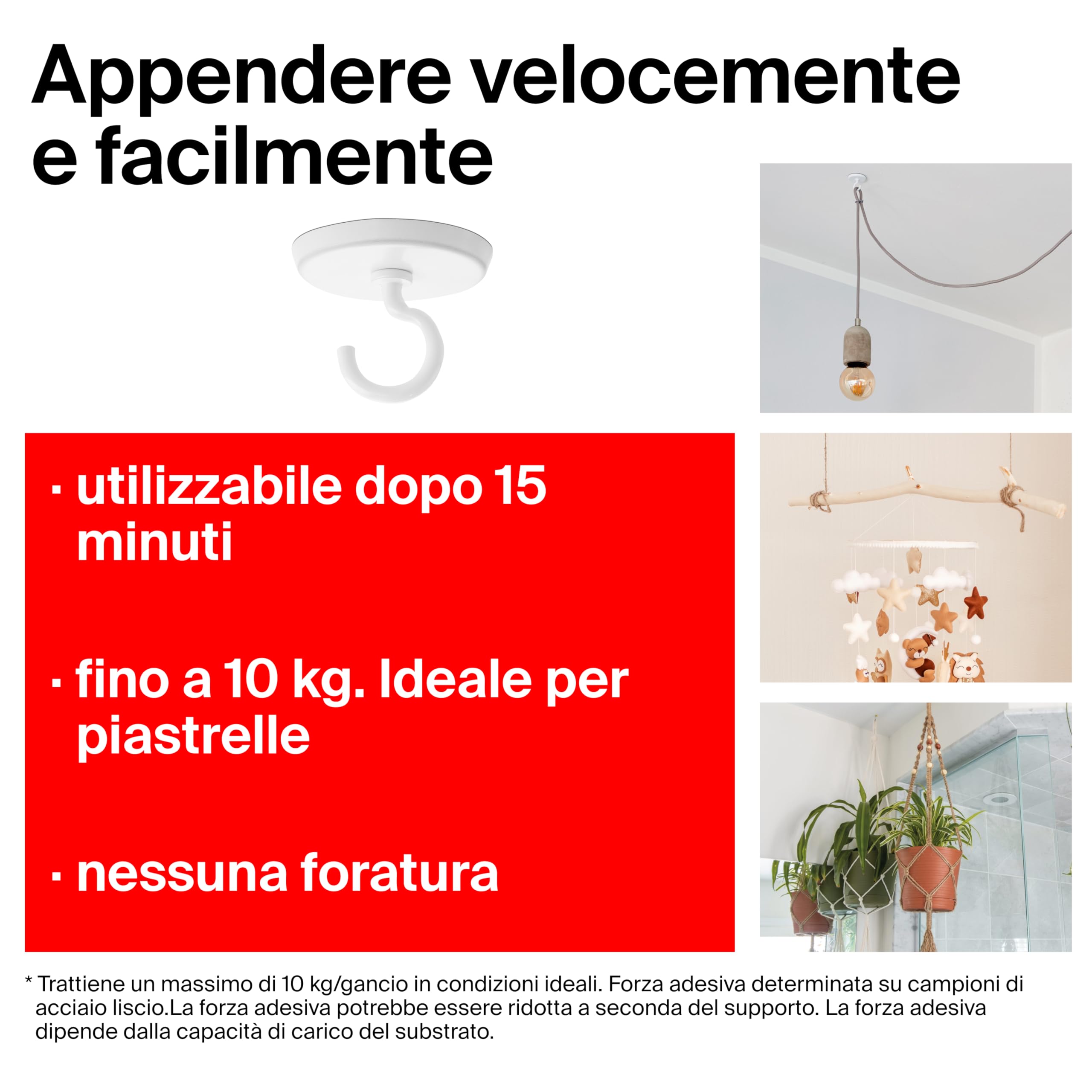 Fischer Strong ganci adesivi bianchi 3 pz 10 kg