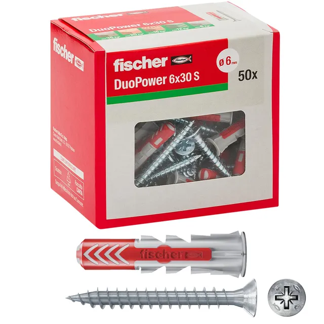 Fischer DuoPower 6x30 Tasselli con Vite 50 Pezzi
