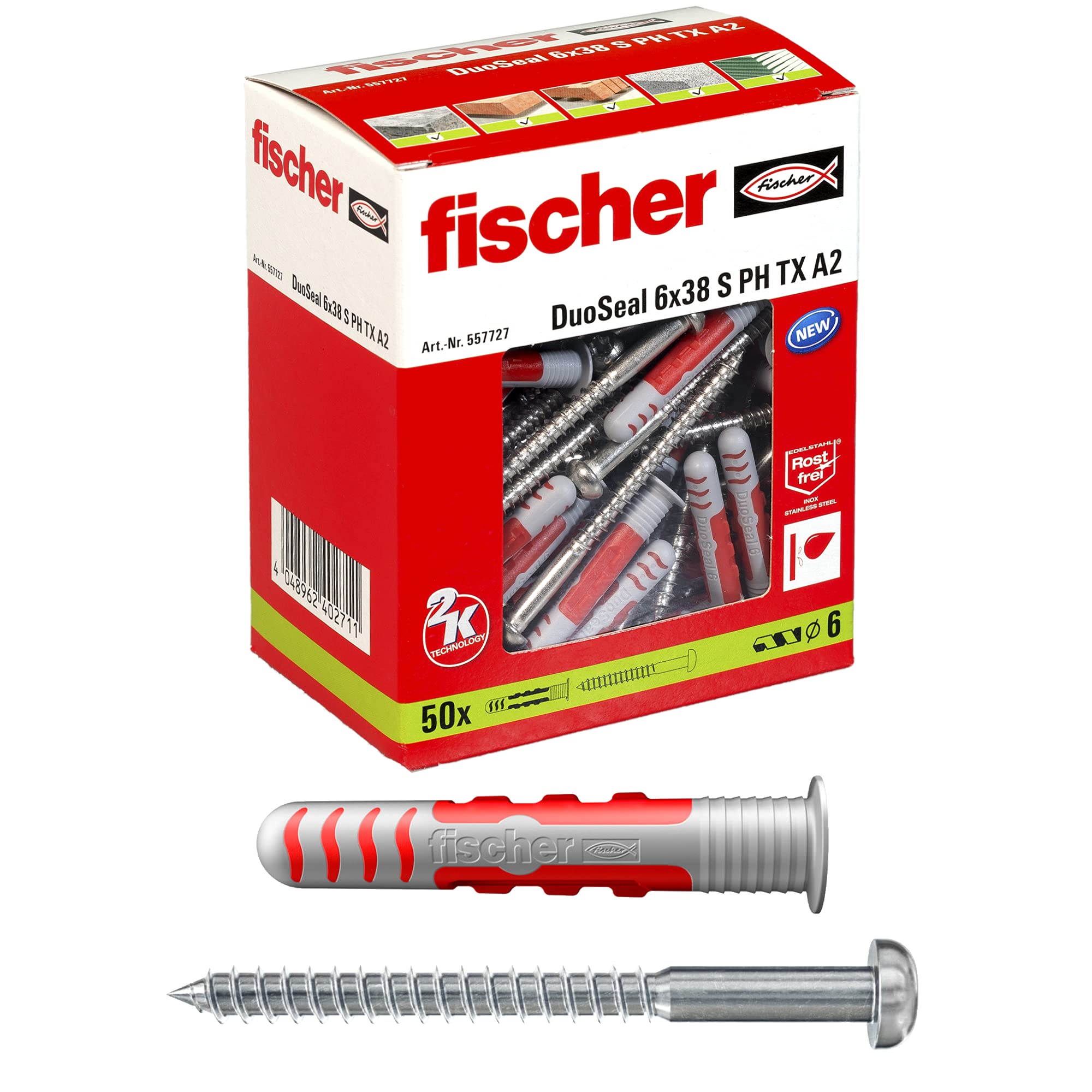 Fischer DuoSeal 6x38 tasselli bagno con vite 50 pz