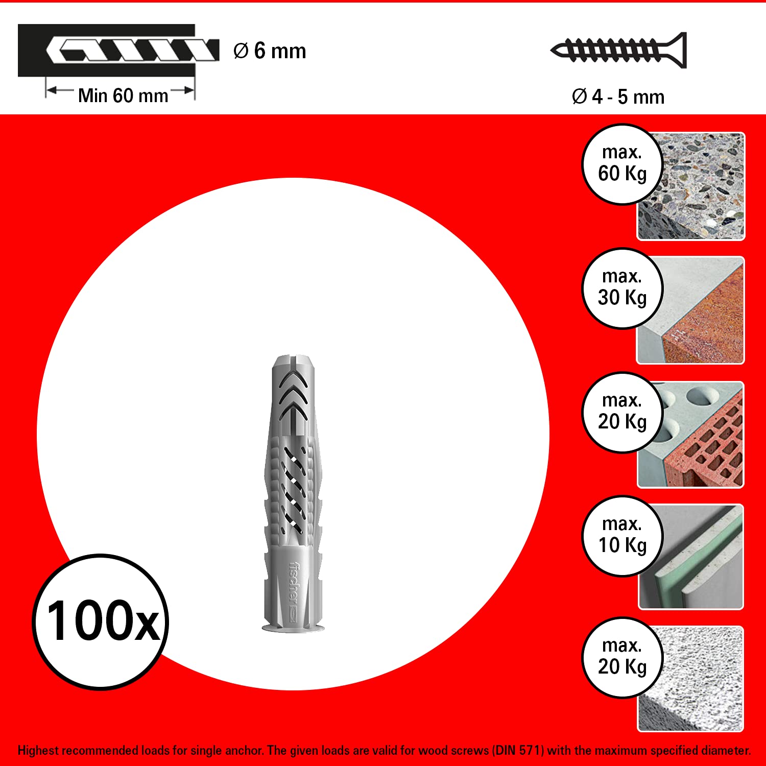 Fischer UX 6x50 tassello universale 100 pz