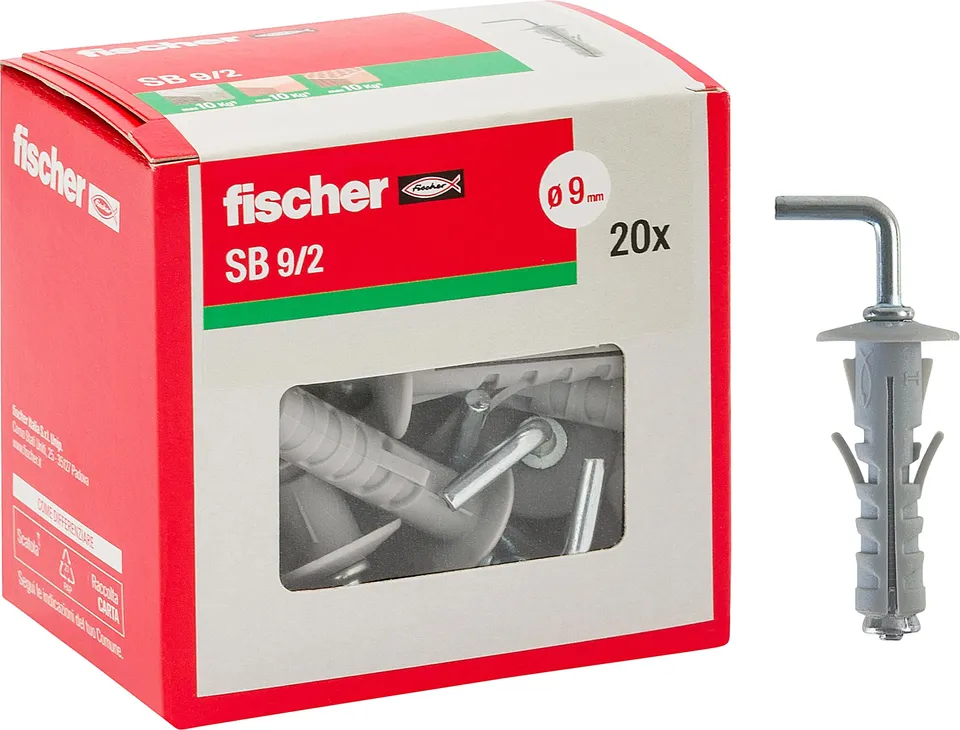 Fischer SB 9 tasselli con gancio 20 pz foro 9 mm per lampade