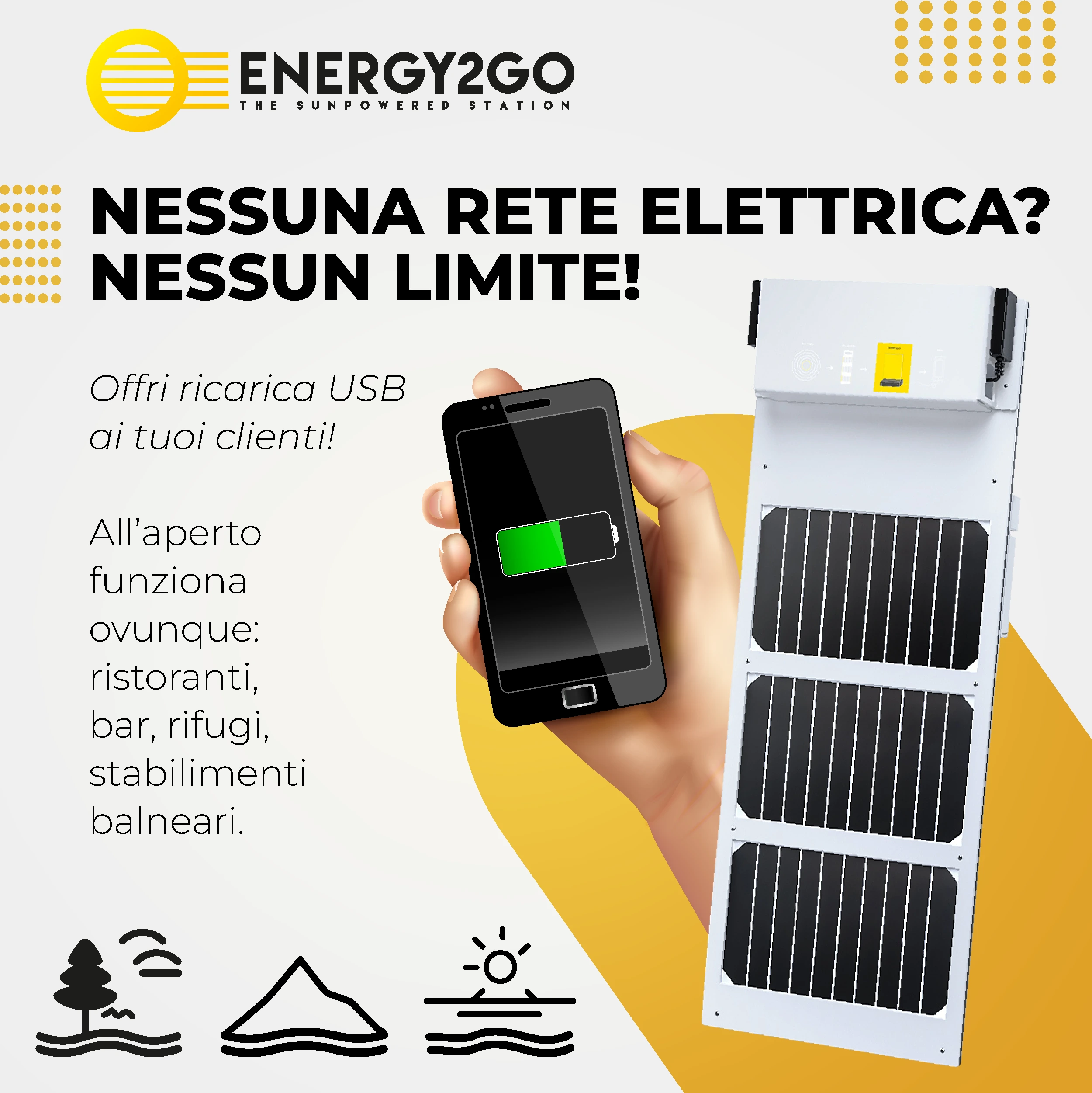 ENERGY2GO pannello solare 16W ricarica smartphone 2 USB outdoor