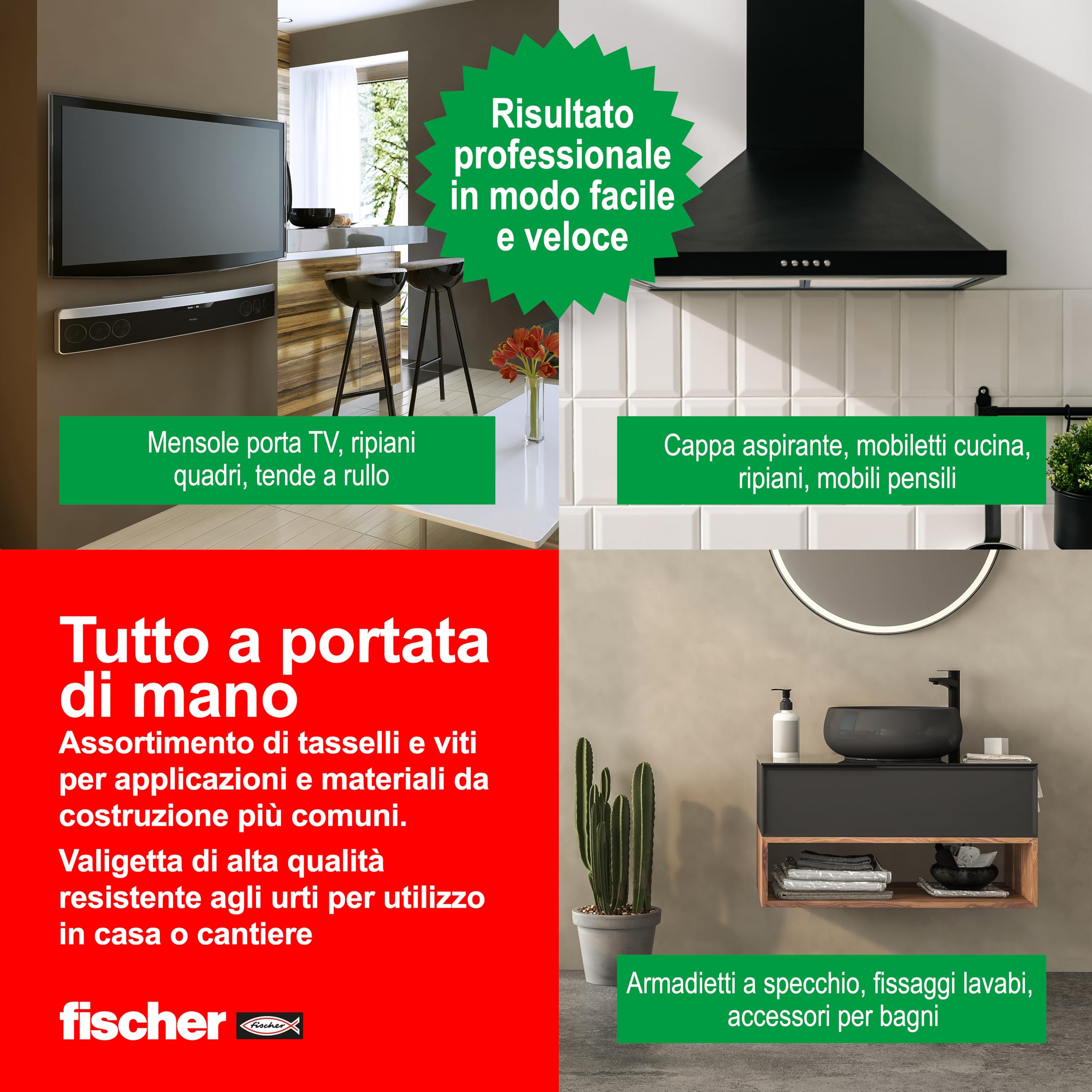 Fischer PowerBox 180 tasselli DuoPower viti e ganci 360 pz