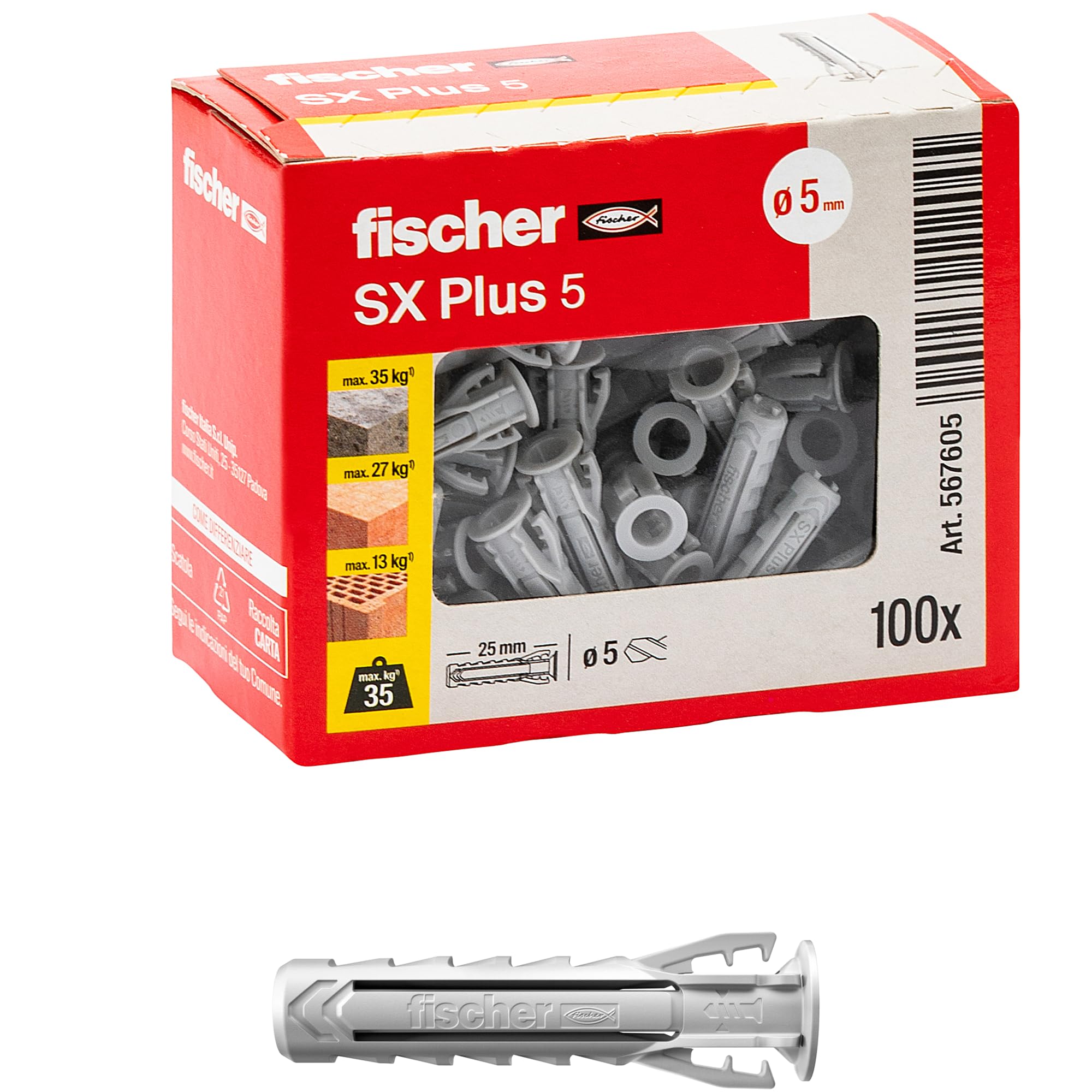 Fischer SX Plus 6x30 tassello con vite testa cilindrica per muro